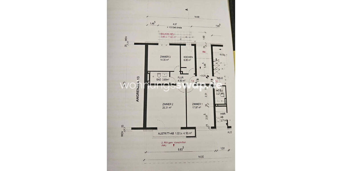 Etagenwohnung Köln Niehl - 3 Zimmer, 78 m&sup2;, 1.100&euro; | Angebot:26244899