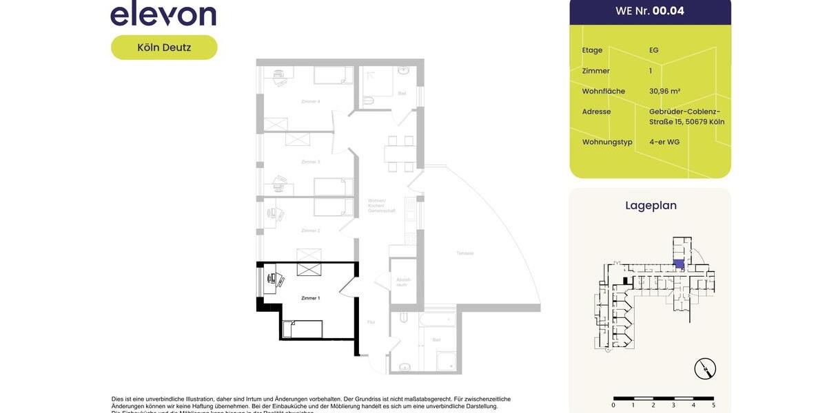 Erdgeschoßwohnung Köln Mülheim - 1 Zimmer, 31 m&sup2;, 581&euro; | Angebot:23713743