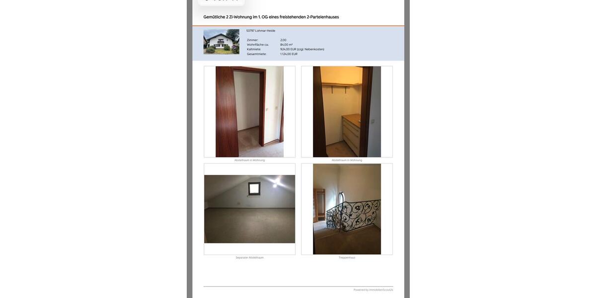 Etagenwohnung Lohmar - 2 Zimmer, 84 m&sup2;, 924&euro; | Angebot:25918398