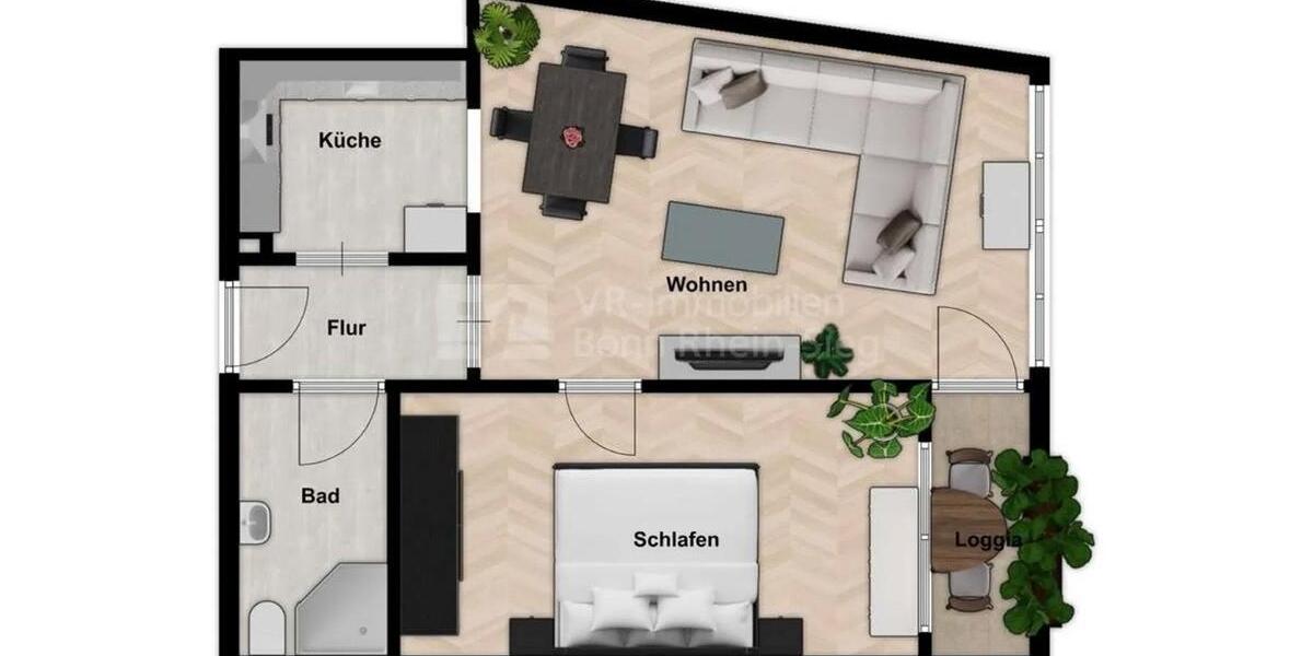 Etagenwohnung Bonn Küdinghoven - 2 Zimmer, 50 m&sup2;, 1.300&euro; | Angebot:27547935