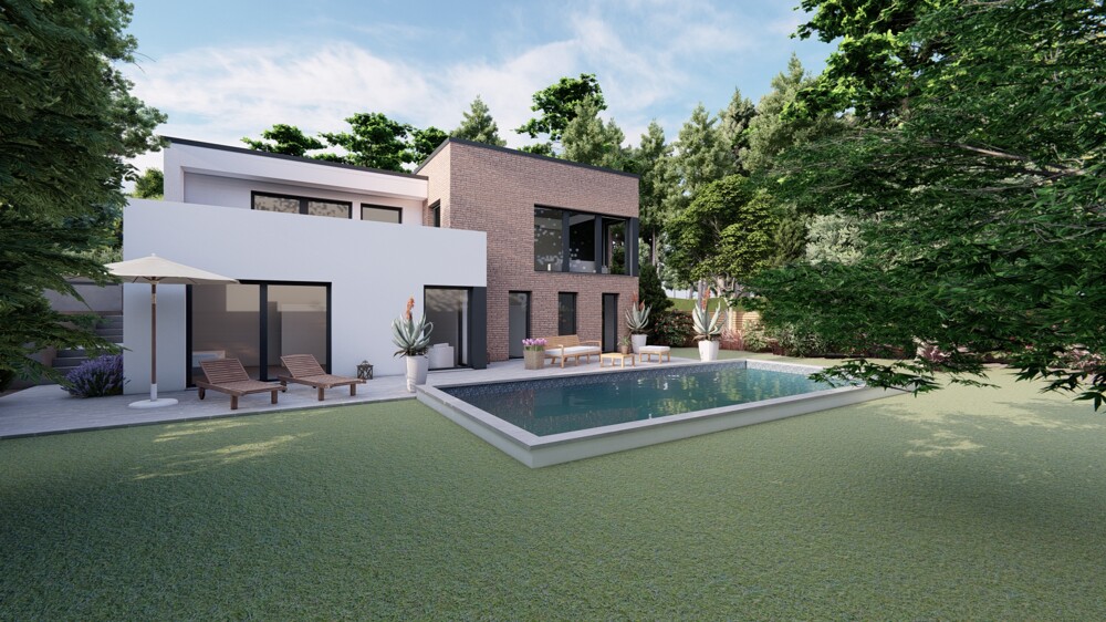Architektenvilla am Waldrand - Bauhausbungalow mit Dachterrasse, Doppelgarage und exklusiver Privatsphäre - Villa Bensberg Bensberg | Angebot:27338480