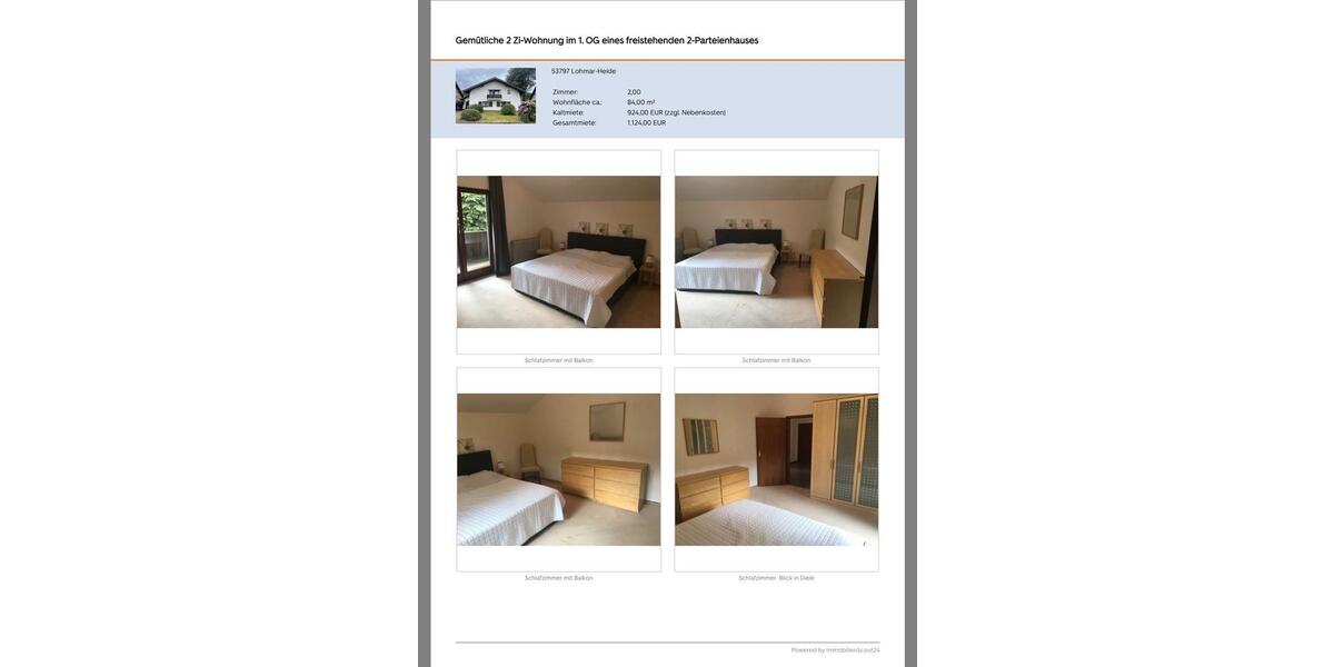 Etagenwohnung Lohmar - 2 Zimmer, 84 m&sup2;, 924&euro; | Angebot:25918398