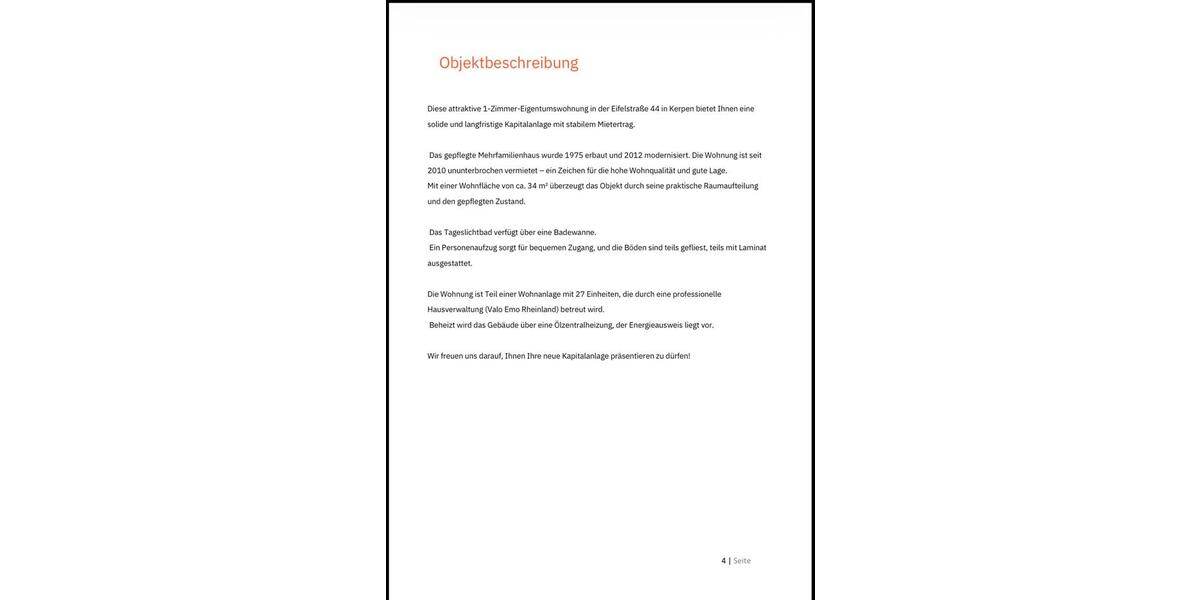 Etagenwohnung Elsdorf - 1 Zimmer, 34 m&sup2;, 90.000&euro; | Angebot:24694456