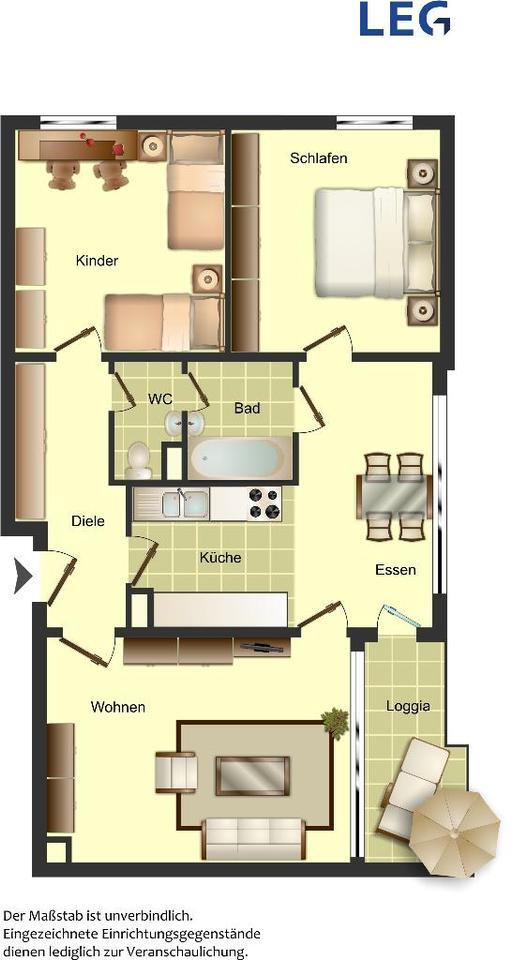 3-Zimmer-Wohnung mit Balkon und Aufzug im Haus im Angebot zimmer
