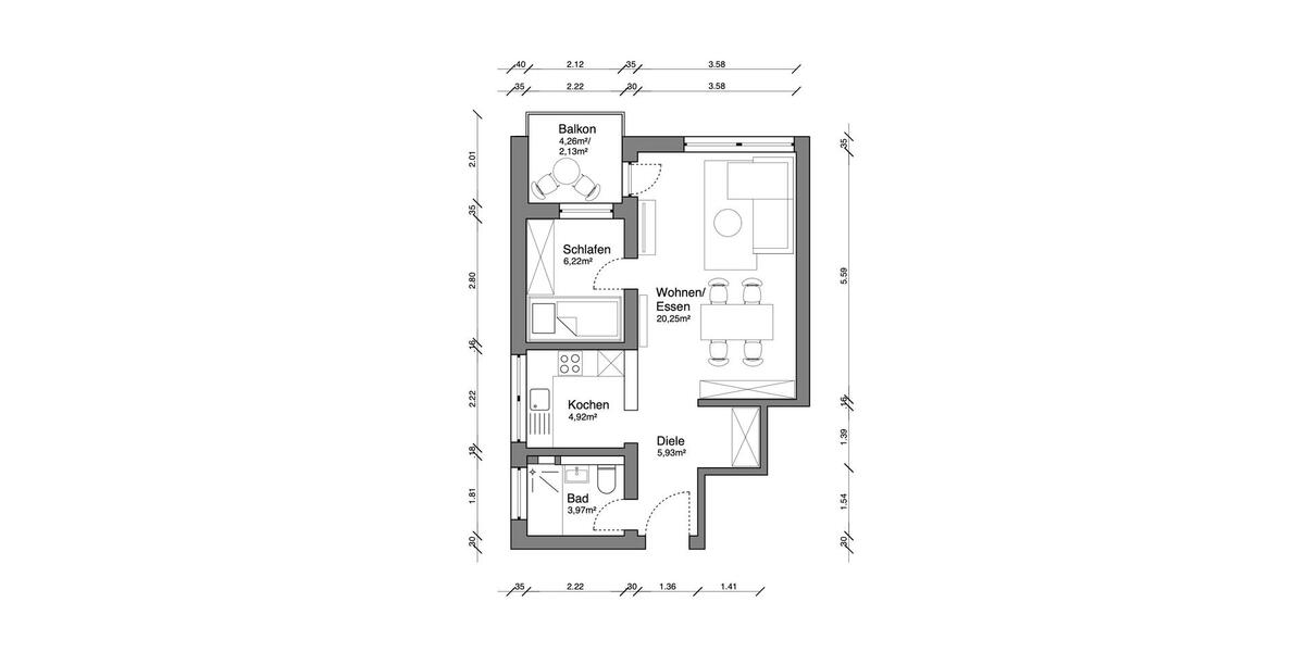 Etagenwohnung Solingen - 2 Zimmer, 46 m&sup2;, 849&euro; | Angebot:26288494