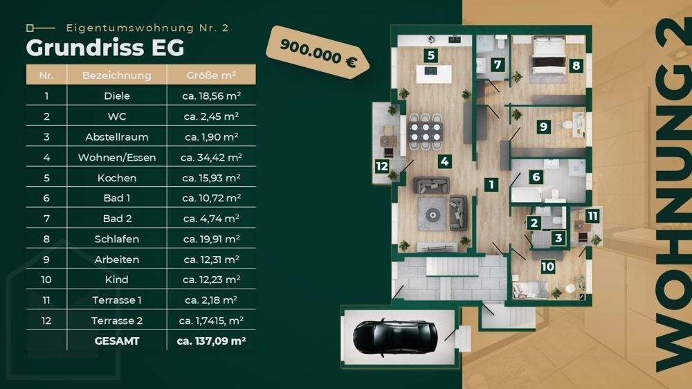 Etagenwohnung Bonn Dottendorf - 4 Zimmer, 137 m&sup2;, 900.000&euro; | Angebot:24366297