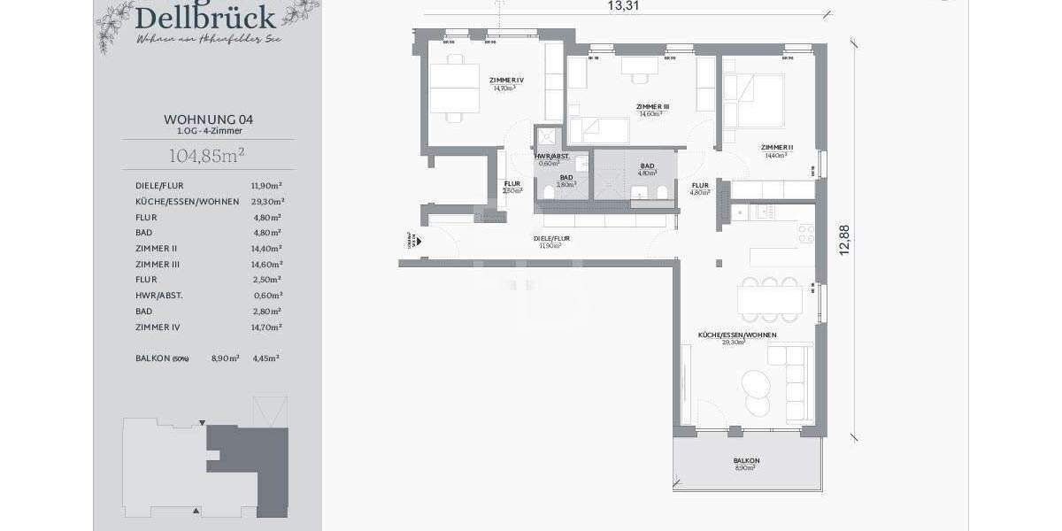 Etagenwohnung Köln Dellbrück - 4 Zimmer, 104 m&sup2;, 689.900&euro; | Angebot:25687113