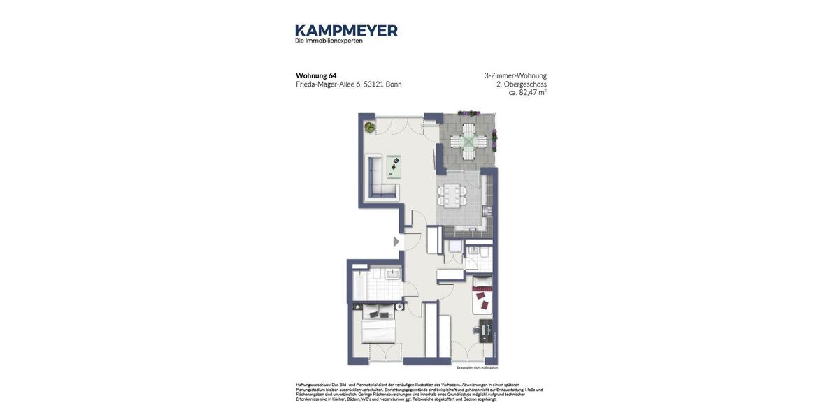 Etagenwohnung Bonn Dransdorf - 3 Zimmer, 82 m&sup2;, 1.260&euro; | Angebot:25328617
