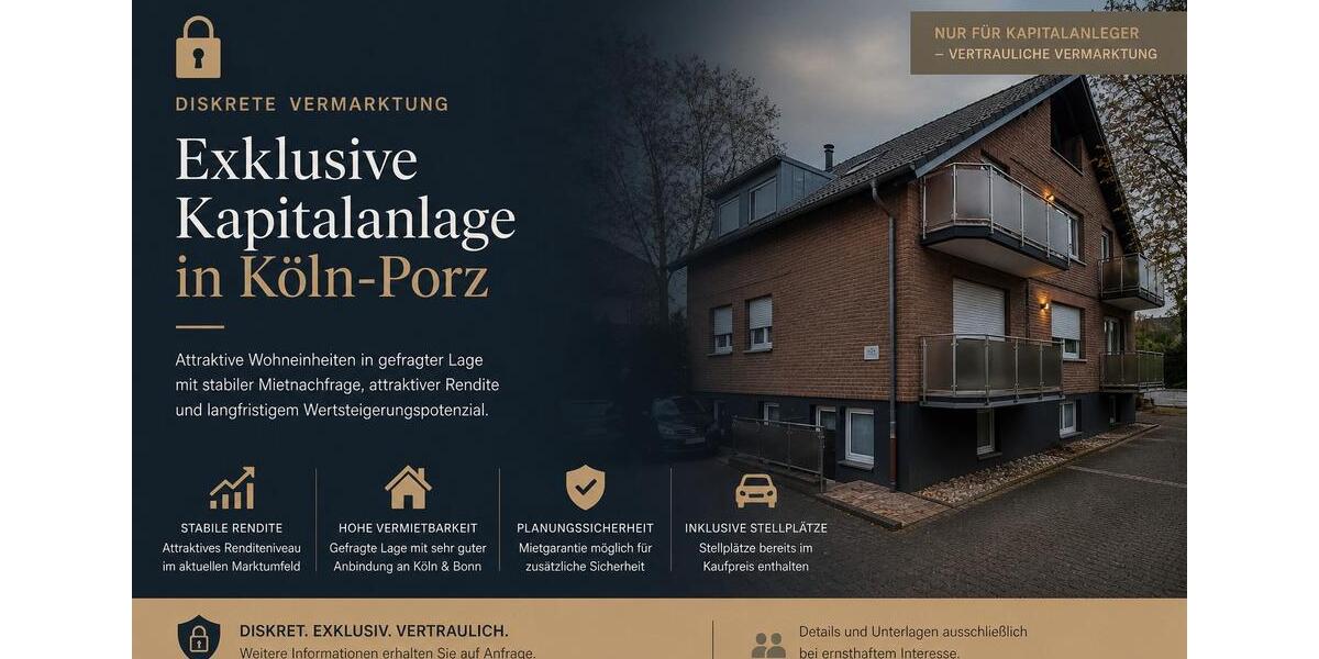 Etagenwohnung Köln Porz - 2 Zimmer, 64 m&sup2;, 280.000&euro; | Angebot:26414854