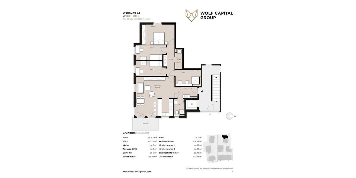 Etagenwohnung Frechen Hücheln - 4 Zimmer, 118 m&sup2;, 2.065&euro; | Angebot:26903121