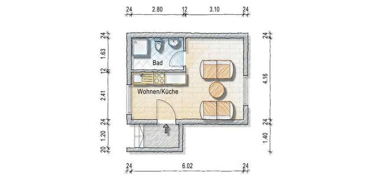Erdgeschoßwohnung Niederkassel - 1 Zimmer, 25 m&sup2;, 700&euro; | Angebot:26272568