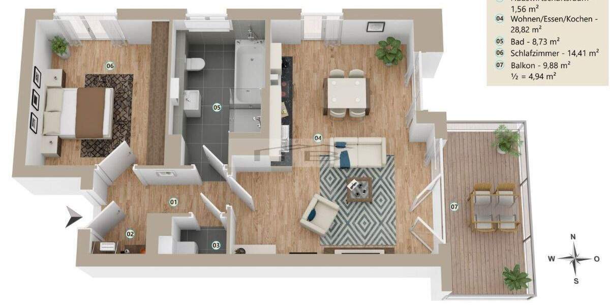 Etagenwohnung Köln Junkersdorf - 2 Zimmer, 64 m&sup2;, 444.000&euro; | Angebot:25245778