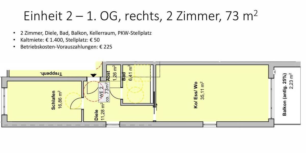 Etagenwohnung Köln Porz Ensen Ensen - 2 Zimmer, 73 m&sup2;, 1.400&euro; | Angebot:26113716
