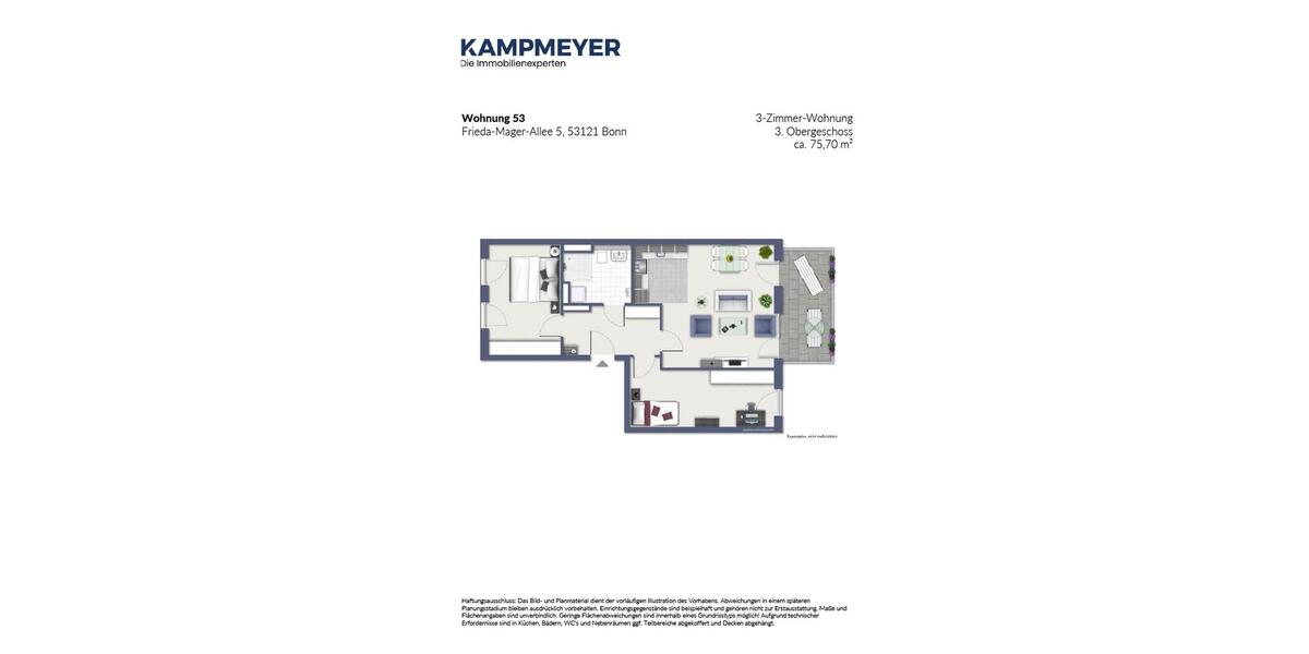 Etagenwohnung Bonn Dransdorf - 3 Zimmer, 76 m&sup2;, 1.200&euro; | Angebot:25901465