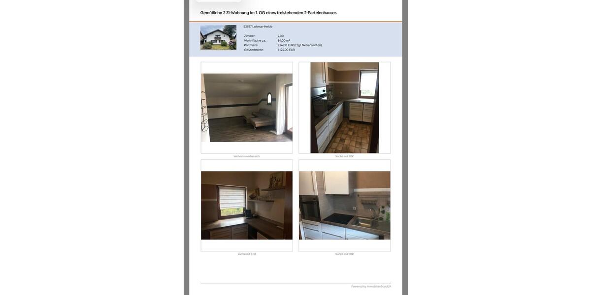 Etagenwohnung Lohmar - 2 Zimmer, 84 m&sup2;, 924&euro; | Angebot:25918398