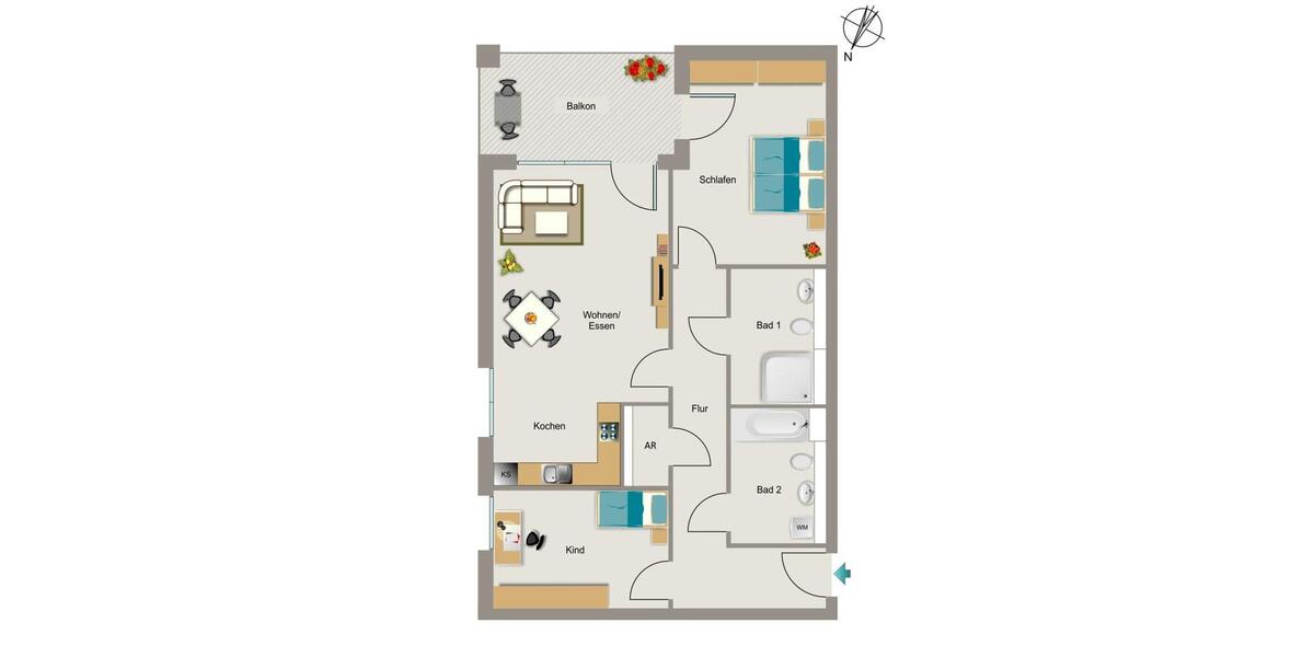 Etagenwohnung Bergisch Gladbach - 3 Zimmer, 83 m&sup2;, 1.205&euro; | Angebot:26228003