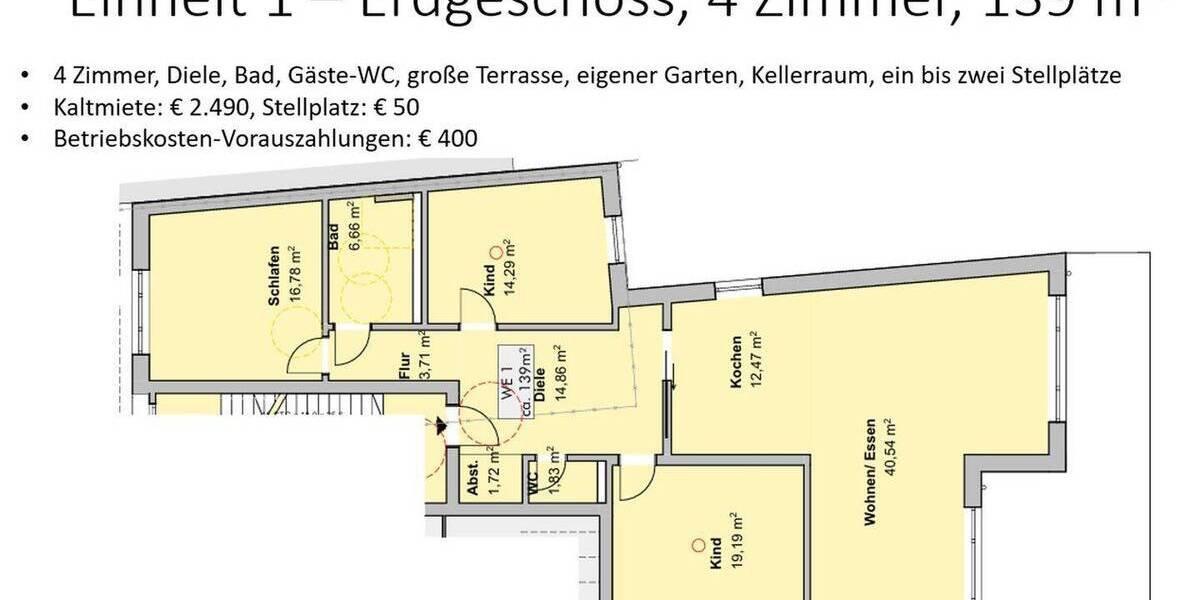 Etagenwohnung Köln Porz Ensen Ensen - 4 Zimmer, 139 m&sup2;, 2.490&euro; | Angebot:25722352