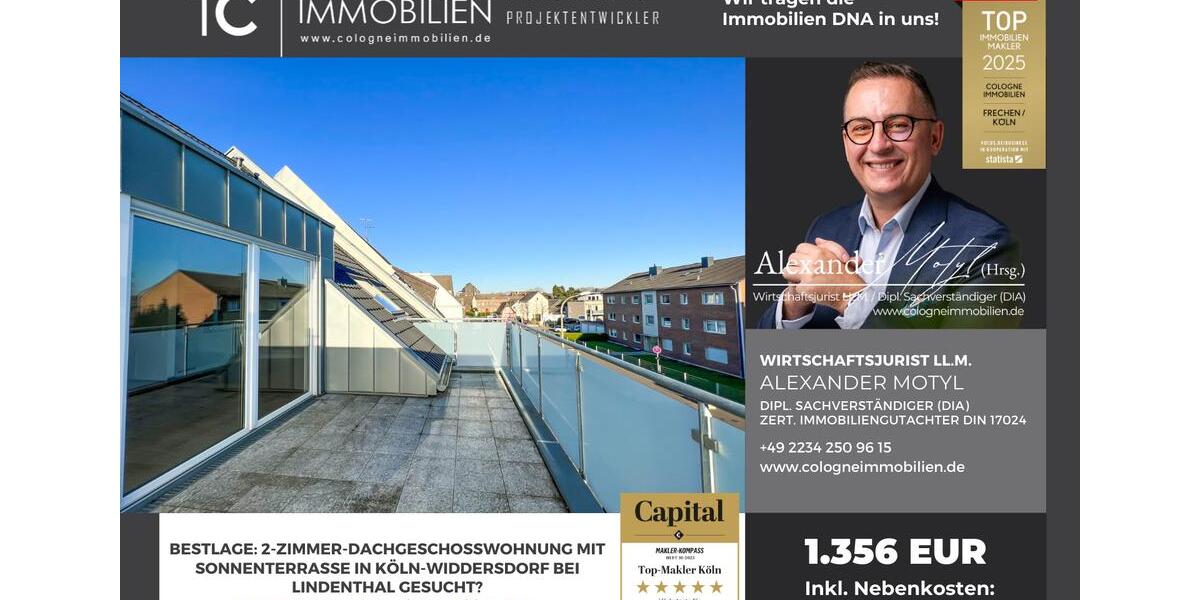 Dachgeschoßwohnung Köln Lindenthal - 2 Zimmer, 64 m&sup2;, 1.060&euro; | Angebot:25391538
