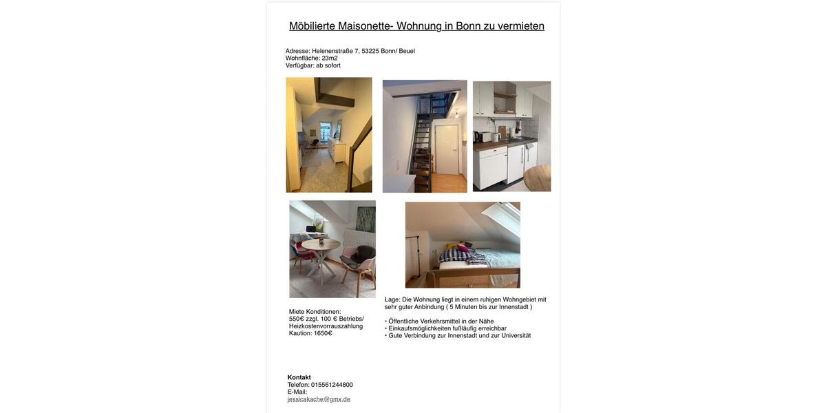 Möbilierte Maisionettewohnung sehr zentral 1 zimmer
