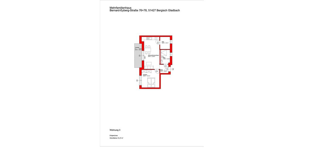 Etagenwohnung Bergisch Gladbach Refrath - 2 Zimmer, 51 m&sup2;, 308.000&euro; | Angebot:23944233