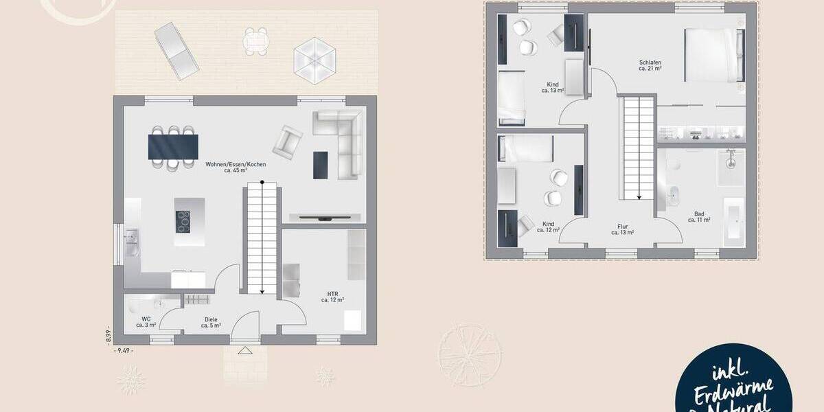 Modernes Einfamilienhaus in Massivbauweise und Erdwärme-Heizung mit Natural Cooling 4 zimmer