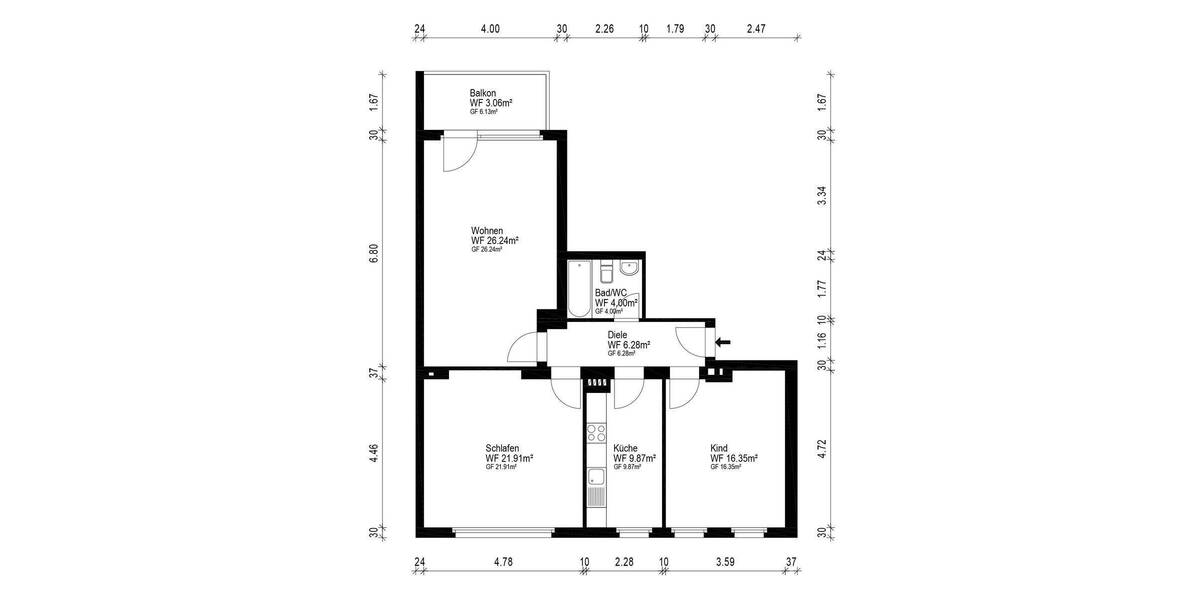 Etagenwohnung Köln Lindenthal - 3 Zimmer, 88 m&sup2;, 549.000&euro; | Angebot:26418455
