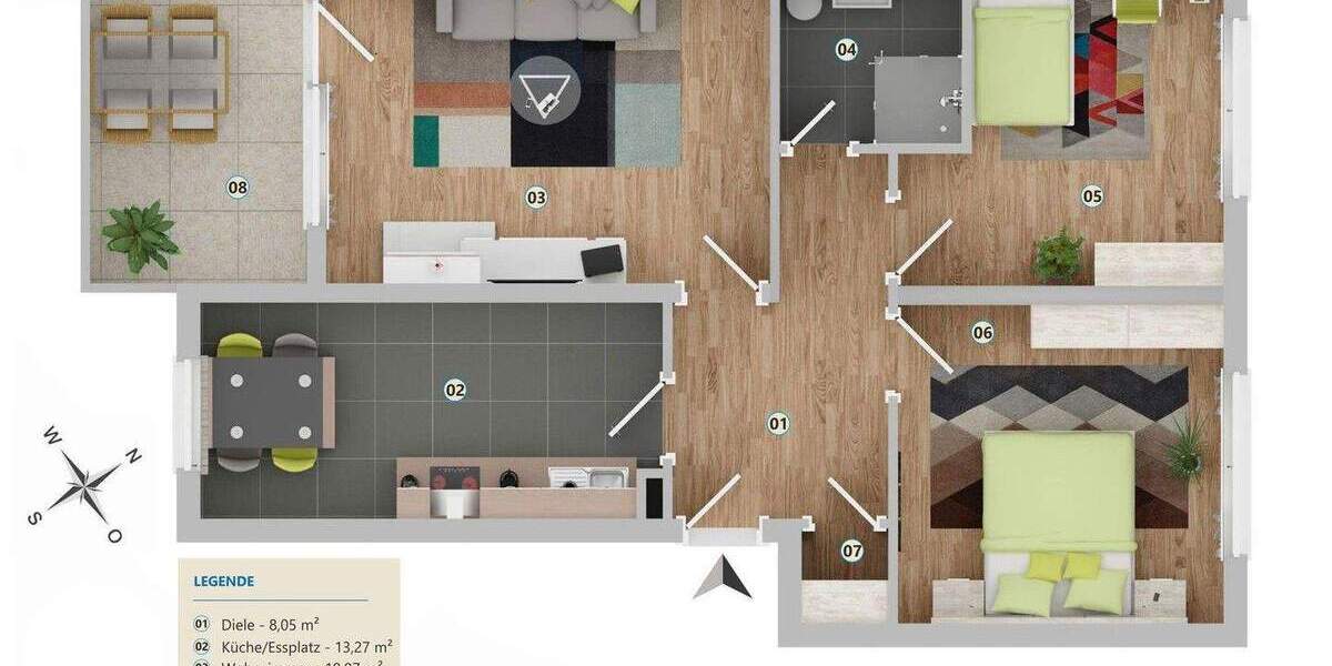 Etagenwohnung Siegburg Kaldauen - 3 Zimmer, 78 m&sup2;, 269.000&euro; | Angebot:24874623