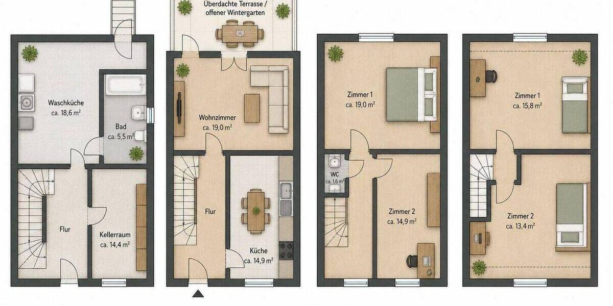 Reihenmittelhaus Köln Merheim - 5 Zimmer, 130 m&sup2;, 398.000&euro; | Angebot:26794381