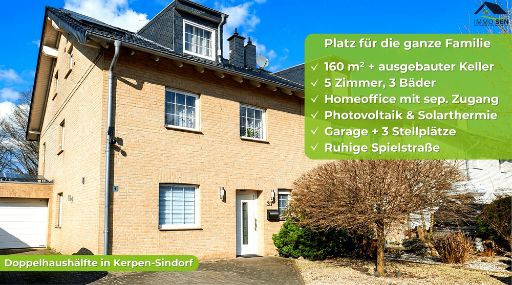 Raum für die ganze Familie – Doppelhaushälfte mit 160 m², ausgebautem Keller & PV in Kerpen-Sindorf - Doppelhaushälfte Kerpen Buir | Angebot:27080307
