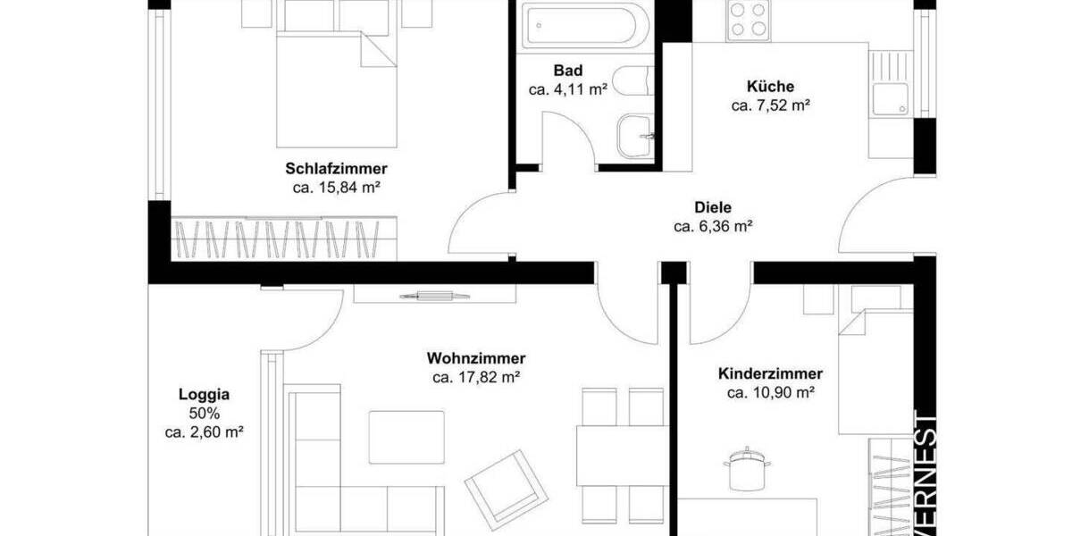 Etagenwohnung Leverkusen Quettingen - 3 Zimmer, 64 m&sup2;, 179.000&euro; | Angebot:25337942