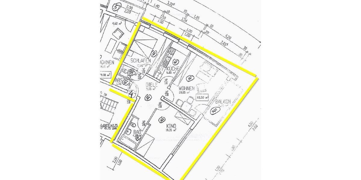 Etagenwohnung Leverkusen Bürrig - 3 Zimmer, 78 m&sup2;, 790&euro; | Angebot:26347746