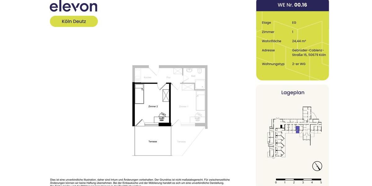 Erdgeschoßwohnung Köln Mülheim - 1 Zimmer, 24 m&sup2;, 384&euro; | Angebot:24505334